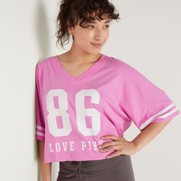 Victoria's Secret PINK Cotton Oversized Crop Top Pink Bloom Medium NEW - Picture 3 of 4